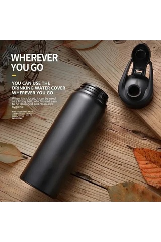 Honeybeeshop 20oz Siyah 1 Takım 600ml Bisiklet Su Şişesi Alüminyum Spor Termos Kamp Yürüyüş Balıkçılık Matarası Siyah-1 Takım