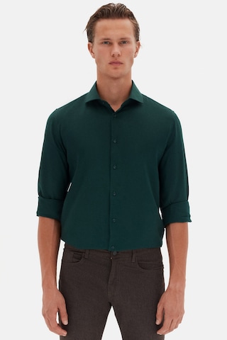 D'S Damat Ds Damat Slim Fit Koyu Yeşil Italyan Yaka Armürlü Uzun Kollu Kolay Ütülenebilir Nefes Alan Dört Mevs 2HF02ORT3185 Yeşil