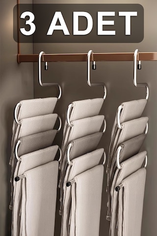 3 Adet 5 Katlı Metal Pantolon Ve Şal Askısı Dolap İçi Eşarp Askısı Çoklu Askılık Krom