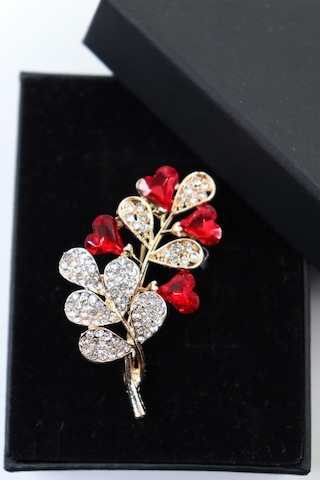 Yaprak Kalpli Broş. Altın Dallı Taşlı Tasarım Broş, Yaka Iğnesi Broş. Kadın Broş. Yaprak Broş. Gold