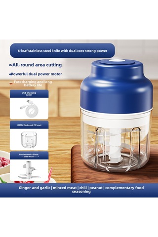 Xiyyadms Kablosuz Elektrikli Sarımsak搅拌机 320ml Mavi 6 Blades Yükseltilmiş Versiyon - Otomatik Karıştırma, Zarfı Açma, Mutfak Ve Bebek Yemeği İçin Uygun Diğer