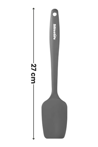 Silicolife Kaşık Spatula, Isıya Dayanıklı Yanmaz Yapışmaz Tek Parça Silikon Kaşık Spatula 27cm Antrasit Antrasit
