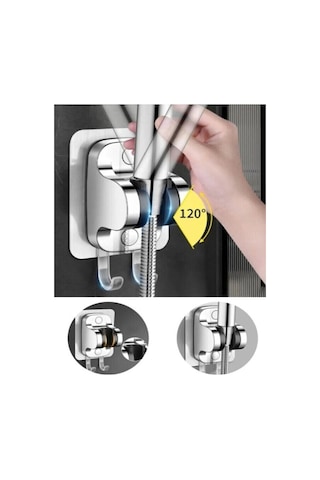 Masajlı Filtreli 3 Kademeli Krom Duş Başlığı Yapışkan Mafsallı Hortumlu Duş Seti Gri