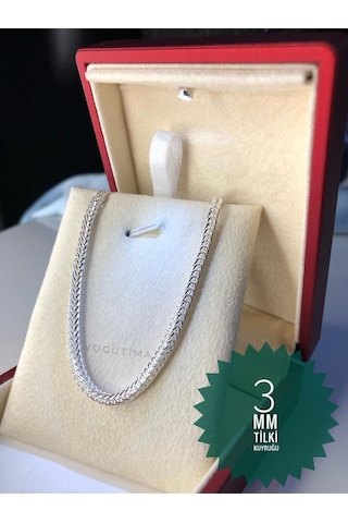 3mm Gümüş Beyaz Parlak Tilki Kuyruğu Zincir Işıklı Kutuda Sevgiliye Eşe Babaya Erkek Kolye