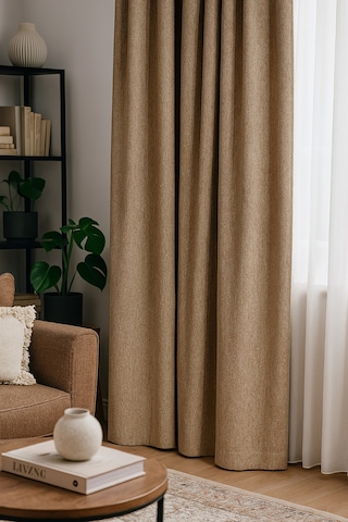 Dekoratif Şık %5 Simli Natural Yumuşak Dökümlü Fon Perde Salon Oturma Odası Yatak Odası Antre Bej