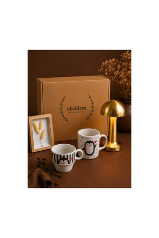 Doğum Günü, Özel Gün, Yeni İş Hediyesi Şarjlı Mantar Masa Lambası & Penguen Kupa & Ahşap Makyaj Aynası 4'lü Hediye Seti Diğer