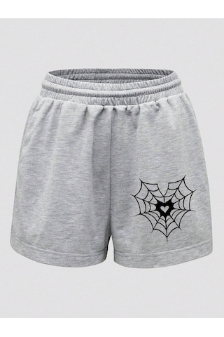 Ağ Penye Şort - Gri Baskılı Kısa Kordonsuz Gri