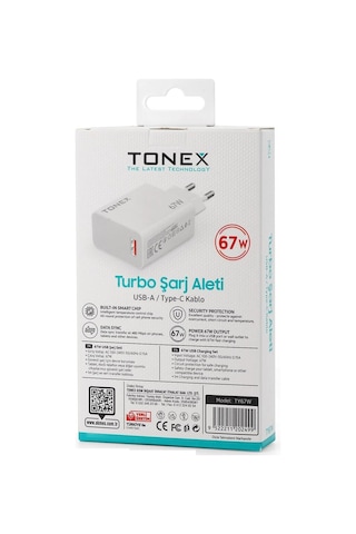 Tonex 67w Turbo Başlık Usb Kablo Şarj Seti Turbo Şarj Saniye Sayar 67w 6a - Ty67w