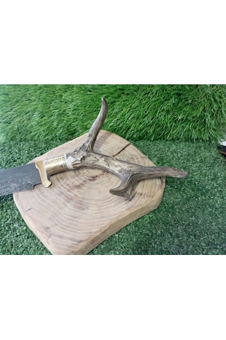 Tctknives Damascus Serisi El Yapımı Av Kamp Bıçağı Boynuz Kabzeli 0000 Kahverengi