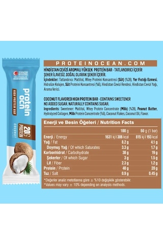 Proteinocean Hindistan Cevizi Aromalı Yüksek Protein Bar 50 G 2 Adet
