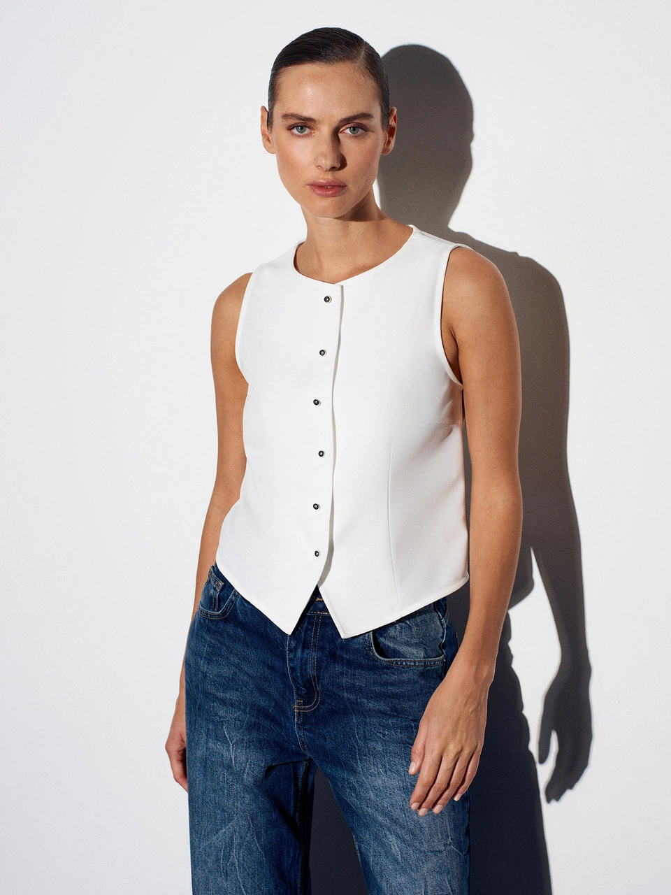 50528 Pens Detaylı Yelek-beyaz Beyaz