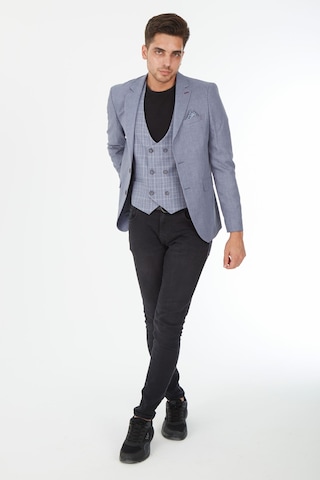 Sposo 5139 Ekose Yelekli Dar Kalıp Gri Erkek Blazer Ceket Gri