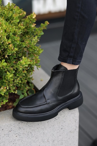 Shoetyle - Siyah Deri Fermuarlı Erkek Bot 250-085-1077 Siyah