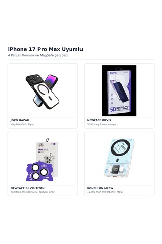 İphone 17 Pro Max Uyumlu 4'lü Magsafe Şarj Ve Tam Koruma Seti - Kılıf, Privacy Cam, Kamera Lens, 10000 Mah Powerbank 01