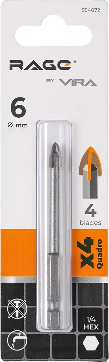 Rage Cam Ve Seramik İçin Matkap Ucu Quadro-x Hex 6 Mm 204160075