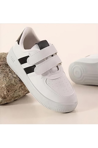 Papucumun Dünyası Günlük Bebek Çocuk Sneaker Cırt Cırt Bantlı Spor Ayakkabı Yürüyüş Ayakkabısı Beyaz - Siyah