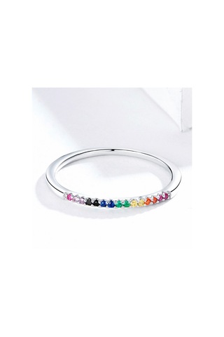 Sterling Silver Ring S925 Colored Zircon Ring, Size:8 Çok Renkli