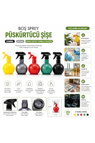 Go İthalat 350ml Prizma Renkli Şeffaf Tombul - Plastik Boş Sprey Püskürtücü Şişe Çok renkli