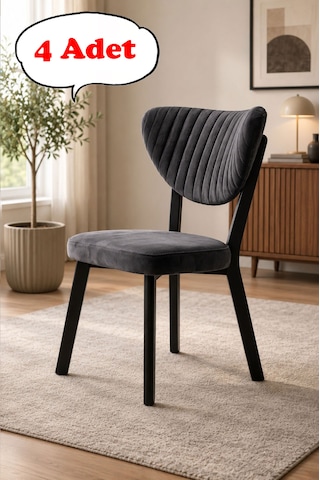 Teknor 4 Adet Elma Sandalye Modern Kadife Kapitone Sırtlı Mutfak Yemek Odası Balkon Kafe Sandalyesi 85 Cm Gri