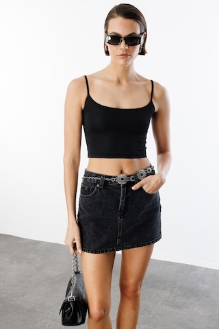 Genius Store Kadın Scuba Kumaş İp Askılı Crop Top Crop-atlet Siyah