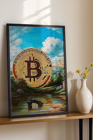 Bitcoin Gold Kripto Para Çerçeveli Tablo Modern Finans Sanatı Modifiye Sanat