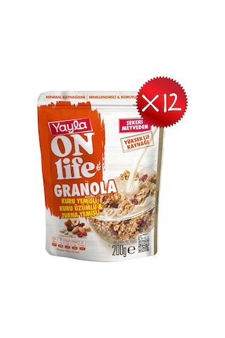 Yayla Onlife Kuru Yemişli Kuru Üzümlü Ve Turna Yemişli Granola 200 G X12