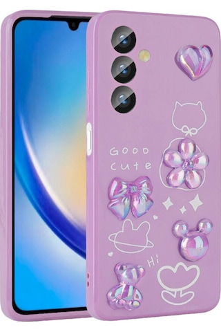 Galaxy A23 4g Kılıf Kabartma Figürlü Parlak Zore Toys Silikon Kapak Mor