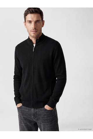 Lcwaıkıkı Classic Siyah Regular Fit Dik Yaka Erkek Triko Hırka