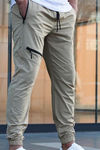 Madmext Bej Fermuar Detaylı Paraşüt Jogger Pantolon Bej