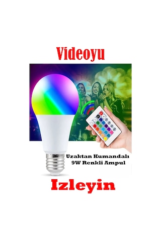 Videolu Uzaktan Kumandalı Rgb Renkli " + Beyaz 9w Led Ampul Fonksiyonlu