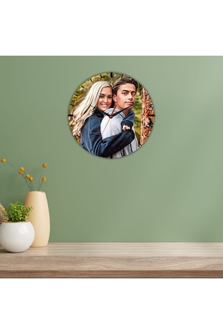 Kişiye Özel Fotoğraflı Cam Duvar Saati Sevgililere Özel Hediye Beyaz
