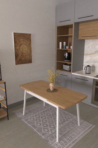 Vilinze Avanos Ahşap Açılır Kapanır Mdf Mutfak Masası - 70x120+30 Cm Naturel Beyaz
