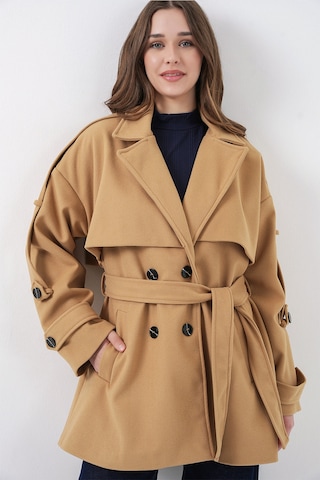 Bigdart Kadın Kuşaklı Oversize Kaşe Kaban 9157 - Hardal