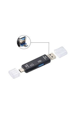 Alfais 5068 OTG 3 İn1 Type-C Micro USB TF Çevirici Kart Okuyucu