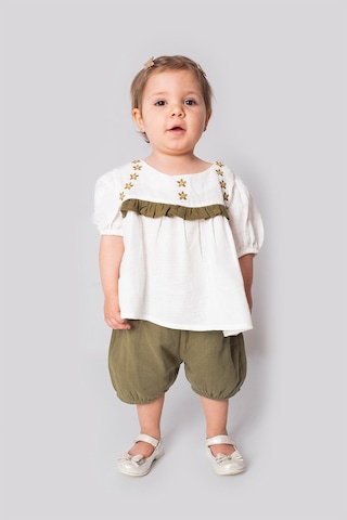 Marvello 6 -9 Aylık Kız Bebek Roba Nakışlı Müslin Ikili Takım %100 Pamuk Yazlık Bluz Ve Şort Çok Renkli