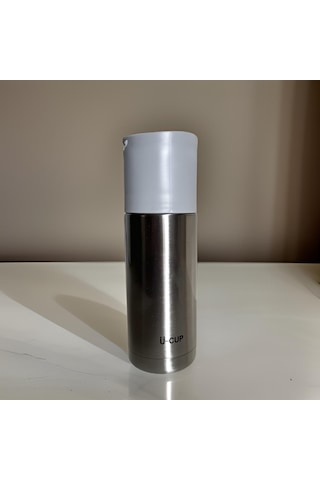Prettify Stainless Steel Bardaklı Kayışlı Üstten Basmalı Termos 350 ML