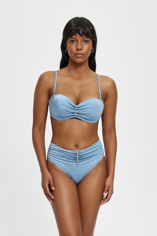 Louren Kadın Straplez Boncuk Detaylı Bikini Takımı Yüksek Bel Alt, Çıkarılabilir Askılı, Siyah & Mavi Mavi