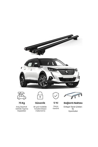 Kanca Peugeot 2008 2020 Ve Sonrası Uyumlu Siyah Kilitli Ara Atkı 120cm Port Bagaj Tavan Barı