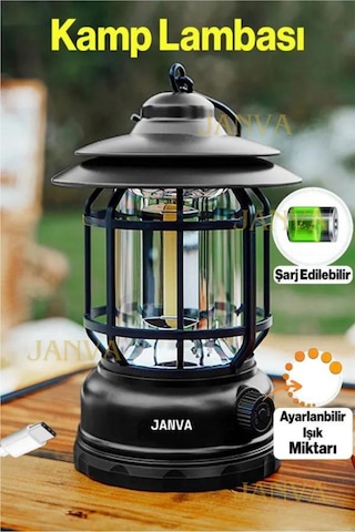 Janva Pratik Nostaljik ışığı ayarlanabilir Şarjlı Ledli Kamp Lambası Işıldak Fener 18650 şarjlı pilli Çok Renkli