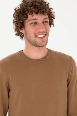 U.S. Polo Assn. Erkek Slim Fit Bisiklet Yaka Camel Basic Kazak 50313713-VR015