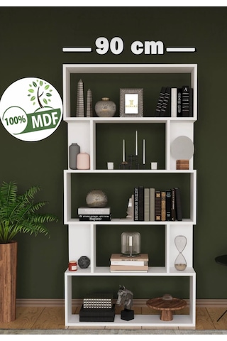 Venfa %100 Mdf Beyaz 6 Raflı Kitaplık