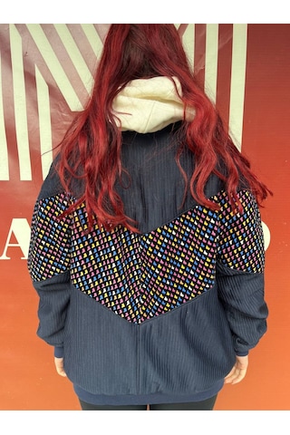 Unisex Aztek Retro Bomber Oversize Desenli Ceket Blüd4 Çok Renkli