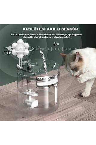 Dailylink Hareket Sensörlü Kedi Köpek Için Sessiz Şeffaf Otomatik Su Pınarı Çeşmesi Sebili
