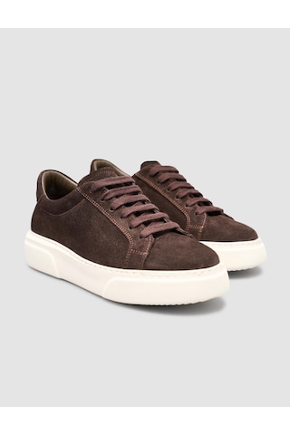 Monamae %100 Hakiki Süet Deri Kahverengi Kadın Sneaker Kahverengi