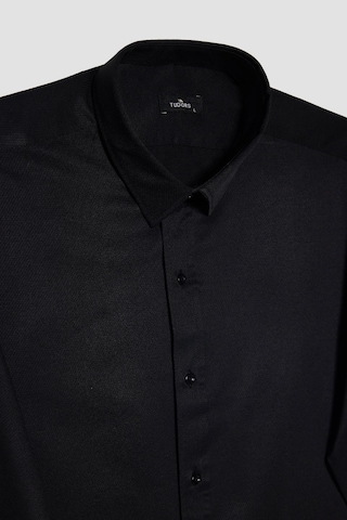 Tudors Erkek Modern Fit Dar Kesim Pamuklu Kolay Ütü Armürlü Siyah Gömlek-32093-siyah Siyah