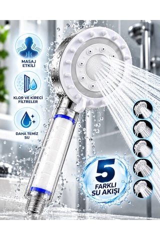 Zenvia Klor Ve Kireç Filtreli Duş Başlığı 5 Farklı Su Akışı Masaj Etkili Filtreli Duş Başlığı Znv2026 Çok Renkli