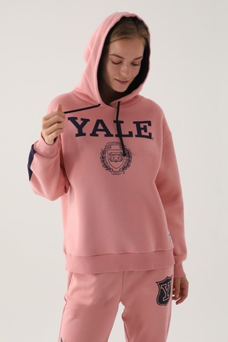 Yale Pembe Kapüşonlu Baskı Detay Kadın Sweatshirt 5274-41207 Pembe