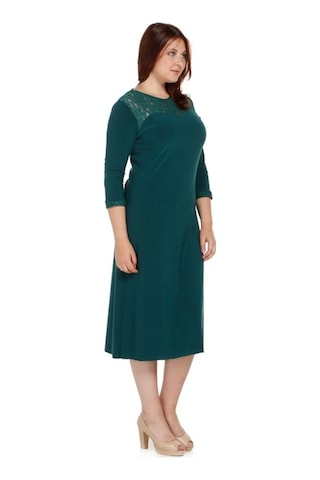 Nidya Moda Büyük Beden Dantel Kombinli Elbise-4078Dy Yeşil