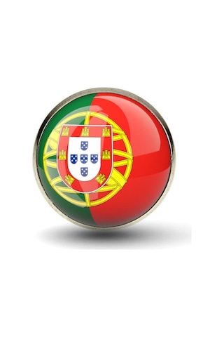 Portekiz Portugal Bayrak Rozeti - Paslanmaz Çelik Yuvarlak Yaka Rozeti Çok Renkli