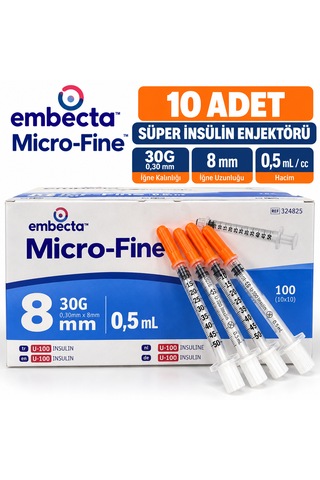 Embecta Micro-fine Süper İnsülin Enjektörü 30g 0,30 Mm X 8 Mm 0,5 Ml 10 Adet